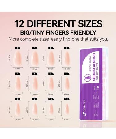 Gelike EC 240PCS Colored Gel X Nail Tips Medium Almond 2 in 1 X-Coat Tips - Sheer Nude | 12 Sizes for Salon & Home DIY - Buy Online on SooperMarket.com