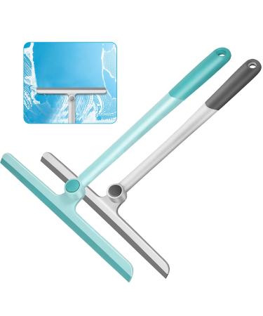 Shower Squeegee for Shower Doors, Shower Squeegee for Glass Doors, Bathroom, Mirrors, Windows Cars and Tile Walls, Silicone Handle Shower Squeegee 12 Inch (Grey+Green,2Pack) Gray+green