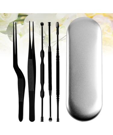 Healeved 6pcs Stainless Steel Wax Removal Kit with Padded Tools - Earwax Removal for Adults - Safe and Efficient Cleaning - Silver/Black - 14.2x1cm - Buy Online on SooperMarket.com