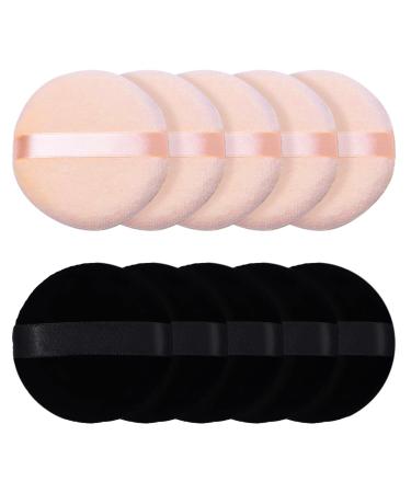 10 Pieces Pure Cotton Powder Puff Powder Puffs for Face Powder 2.36 Inch/6cm Small Makeup Puff Setting Powder Puff for Loose Powder Mineral Powder Body Powder Wet Dry Makeup Tool - Black and Beige