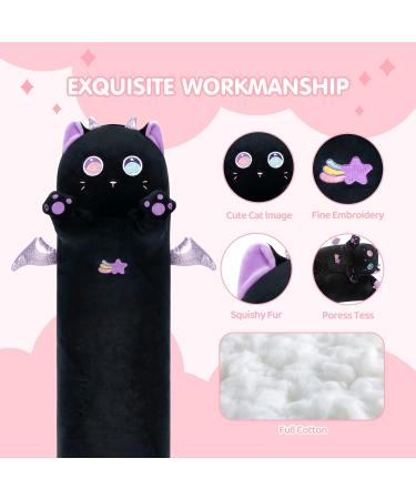 Mewaii 36in Long Cat Plush Pillow - Big Eyes Kitten Stuffed Animal Toy for Kids | Purple Hugging Pillow 36inch - Buy Online on SooperMarket.com