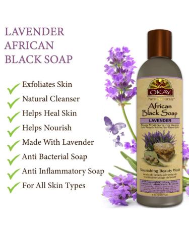 Okay African Black Soap Liquid - Silver & Lavender | 8 Fl Oz - Natural Skincare - Buy Online on SooperMarket.com
