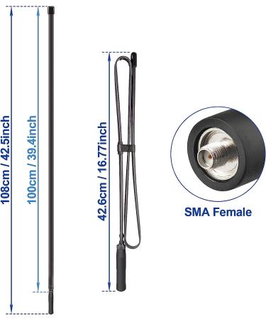 Bingfu Dual Band VHF UHF 136-520MHz Foldable CS Tactical Antenna for Handheld Ham Radio - Compatible with Kenwood, Wouxun, Baofeng, UV-5R, UV-82, GT-3 - 42.5 inch SMA Female - Buy Online on SooperMarket.com