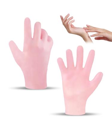 Moisturizing silicone gloves spa gel gloves silicone sleeping gloves reusable for female hand care repair dry cracked rough rough soft (1 pair of pink)