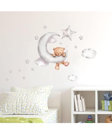 Cute Bears and Night Sky Wall Stickers for Kids' Room Decor - Moon, Stars, Clouds - Nursery Wall Decals - Buy Online on SooperMarket.com