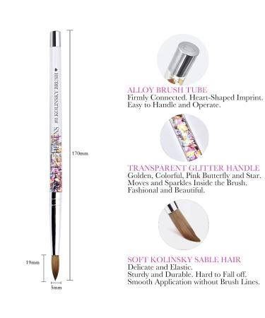 HEVAENS Professional Round Acrylic Nail Brush with Liquid Butterfly Glitter Handle - Size 8 Pink | For Acrylic Powder Liquid Manicure Pedicure - 1pcs - Buy Online on SooperMarket.com
