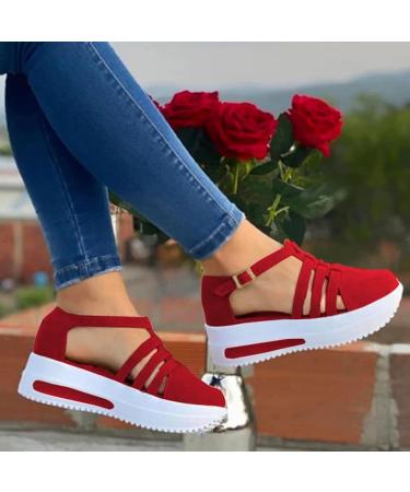 Foldap Women's Dressy Platform Espadrille Wedge Sandals - Red (Size 6.5-7) | 2023 Vacation Beach Shoes - Buy Online on SooperMarket.com