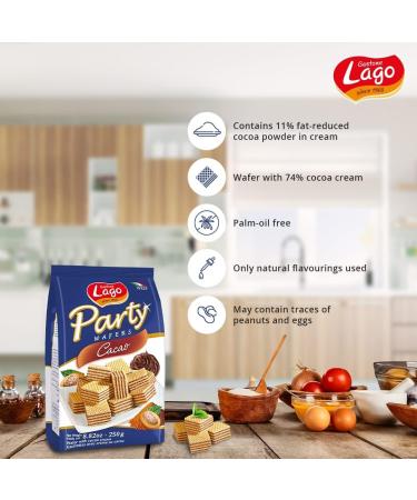 Lago Party Wafers Cocoa 250g | Contain Wafer Cubes with Cocoa Cream | From Italy | GMO and Palm Oil Free | Filled with Rich Tasty Cocoa Cream (Cocoa 250g 2 Pack) Cocoa 250g 2 Pack - Buy Online on SooperMarket.com