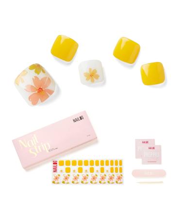 NAILOG Semi Cured Gel Nail Strips  Toe Nail Polish Strips with Glossy Gel Finishing | 32 Pieces Long Lasting Pedi Stickers | Yellow Sunday Park