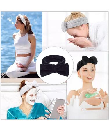 Makeup Headbands Spa Bow Washing Face Hair Band Towel Wrap Coral Fleece Elastic for Shower Sports Black Spa Headband - Buy Online on SooperMarket.com