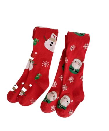 Silkglory Christmas Baby Girl Tights 2PCS Tights for Girls With Christmas Element Print Pattern Decorations Leggings Stockings Cotton Pantyhose for Newborn Infant Toddler Red 2-12 Years 2-3 Years Red1