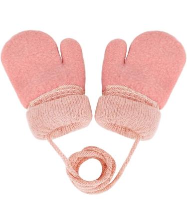 Kids Toddlers Knitted Gloves Mittens with String | Fleece Lined Winter Warm Mittens for Boys Girls | Age 0-3 | Orange - Buy Online on SooperMarket.com