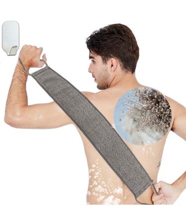 Loofah Back Scrubber for Shower, Natural Soft Flax Back Exfoliator Cleaner for Shower Acne, Extra Long Back Scrub Washer, Dual-Sided Bath Exfoliating Scrubber, Deep Clean&Invigorate Skin for Men/Women