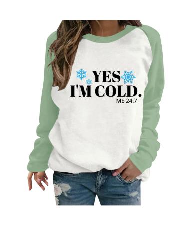 oelaio Women's Casual Crewneck Sweatshirt Loose Long Sleeve YES I M Still Freezing ME 24:7 Sweatshirts Baggy Hide Belly Army Green