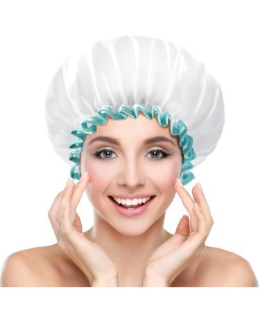 Mikimini white shower hood for women and girls 2-pack double waterproof reusable washable super sweet and soft convenient medium (2-pack) white