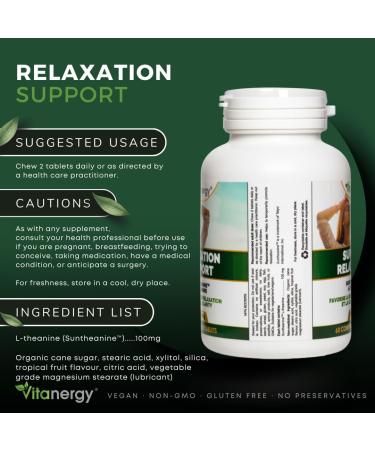 Vitanergy L-Theanine Mental Focus & Calmness - Promote Stress Anxiety Relief Relaxation and Sleep Aid - 100mg Chewable Tablets 60ct Tropical Flavor- Made in Canada - Buy Online on SooperMarket.com