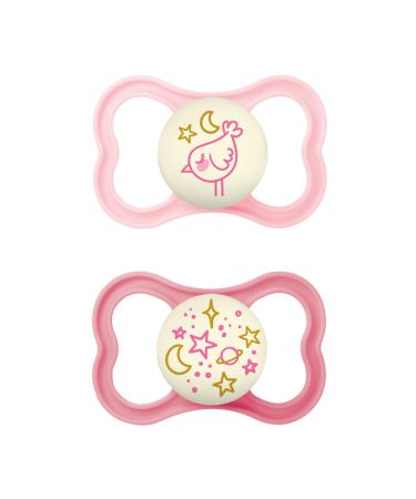 Mam Supreme Night Schnuller in the 2 Set bright baby pacifier for healthy dental and jaw development prevents skin irritation with pacifier box 16+ months hedgehog/universe bird/universe 16+ months/night