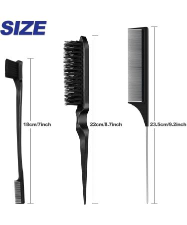 Qufiiry 3Pcs Slick Back Hair Brush Set - Edge & Bristle Brush, Rat Tail Comb - Black | For Women, Men, Kids - Buy Online on SooperMarket.com