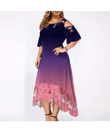 Plus Size Summer Dress for Women - Gradient Print, Lace Detail, Short Sleeve, Loose Fit - 3X-Large Purple - Buy Online on SooperMarket.com
