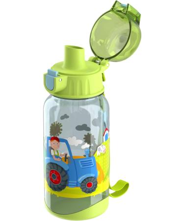 HABA 304486-drinking bottle tractor 400ml children's drinking bottle with a tractor motif in green for kindergarten or school BPA free plastic dishwasher-safe light green