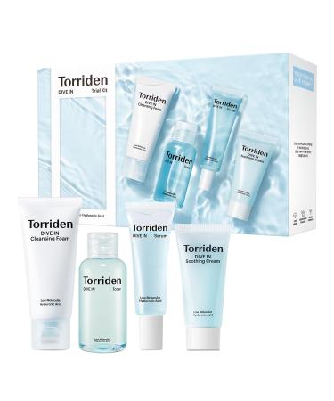 Torriden DIVE-IN Trial Kit Hyaluronic Acid Infused Daily Skincare Kit - 4 Step Regimen with Foam Cleanser Facial Toner Serum and Cream | Vegan Hypoallergenic Korean Skin Care