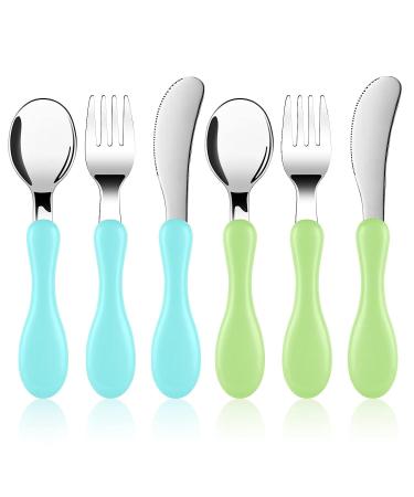 Vicloon Baby Fork and Spoon 6 PCS Toddler Utensils Spoons Forks Tableware Set Toddler Utensils Stainless Steel Baby Forks and Spoons Baby Feeding Cutlery Utensils Weaning Spoon for Kids(Blue/Green)
