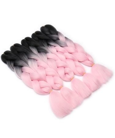 Tess Braids Extensions Ombre 60 cm - 3 Pack Jumbo Kanecalon Hair for Box Braids | Black/Light Pink Ombre 100g Bundle - Buy Online on SooperMarket.com