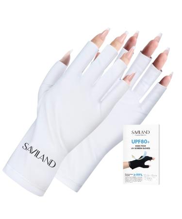 Saviland U V Gloves for Nails - UPF80+ High-tech Professional U V Gloves for Manicures  Anti UVA & UVB 999+ U V Gloves for Gel Nail Lamp Skin Care Fingerless Gloves Prevent Hands from U V Harm (White) B-white