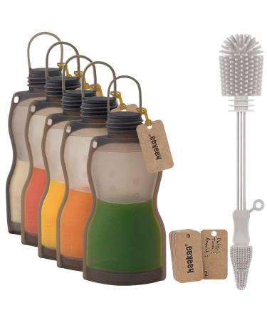 haakaa Silicone Breast Milk Storage Bags Set Breast Milk Storing Bags with Double-Ended Cleaning Brush SUVA Grey 9oz/260ml(5pcs) 5 pcs
