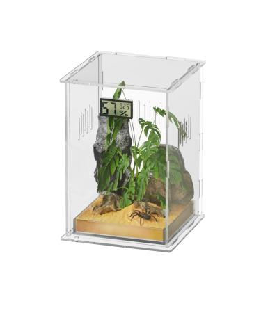 Giznzg Terrarium for reptiles reptile feeding box acrylic terrarium with digital thermometer hygrometer reptile breeding box for spider/snail/frog/lizard/turtle (25x15x15cm) Arboreal Small