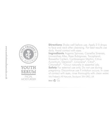 Youth Serum Facial Oil/Aromatherapy Blend of Natural Botanical Ingredients and Pure Essential Oils Formulated to Help Combat the Signs of Ageing/Handmade/Vegan/Natural/Cruelty Free - Buy Online on SooperMarket.com