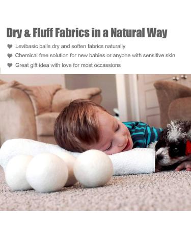 Wool Dryer Balls 6 Pack XL - 100% Organic New Zealand Wool Core - Chemical Free Fabric Softener Alternative by LEVIBASIC - Buy Online on SooperMarket.com