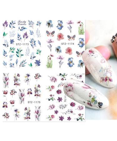 Floral and Butterfly Nail Art Stickers - Watercolor Decals for Women's DIY Manicure - 12PCS - Buy Online on SooperMarket.com