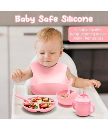 Shop Mumez 14-Part Children's Suction Plate Set - BPA-Free Silicone Baby Plates Bowls Cups & Bibs - Pink & Peach - International Shipping Available - Buy Online on SooperMarket.com