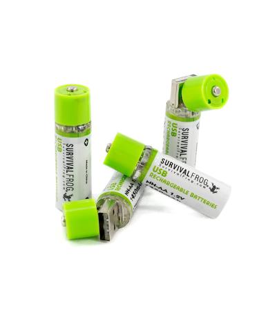 Survival Frog EasyPower USB AA Rechargeable Batteries -1.2V/1450 mAh Long Lasting Double A USB Rechargeable Batteries - Rechargeable Batteries Co. - (4 Pack) ONLY USB BATTERIES