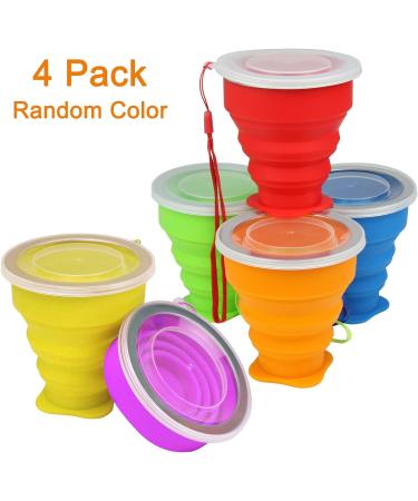 4 Pack Silicone Collapsible Travel Cup Set with Lid - Reusable & Expandable Drinking Mug for Camping and Hiking - Buy Online on SooperMarket.com