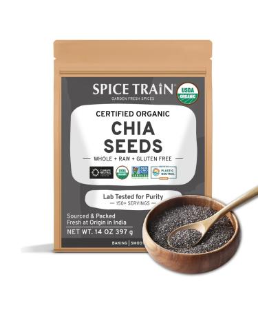 SPICE TRAIN, Organic Chia Seeds with Omega3 (397g/14oz) USDA Organic Raw Chia Seeds from India, Resealable Zip Lock Pouch | Black Chia Seeds Organic for Food, Rich in fibers | Chia Seeds for Smoothies