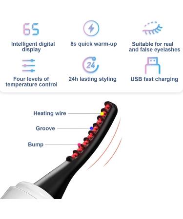 Heated Eyelash Curler Double-Sided Anti-Burn Electric Eyelash Curler 4 Temp Settings Heated Lash Curler Rechargeable Eyelash Curlers with Comb for Women Gifts White 1 Set - Buy Online on SooperMarket.com