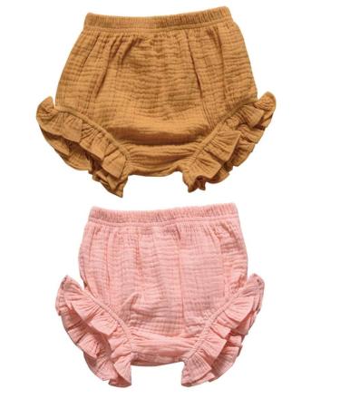 HASAKI 2Pcs Kids Linen Bloomer Shorts - Newborn Baby Girls Boys Toddler Diaper Cove 18-24 Months Yellow+pink