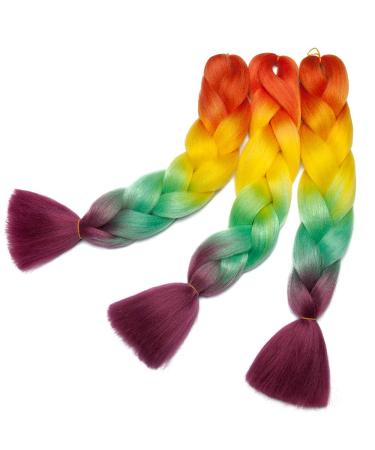 Buy Tess Braids Extensions 60cm - 3 Pack Jumbo Kanecalon Ombre Braids for Box Braids - 100g/bundle Orange/Green/Pink Hair Extensions - Buy Online on SooperMarket.com