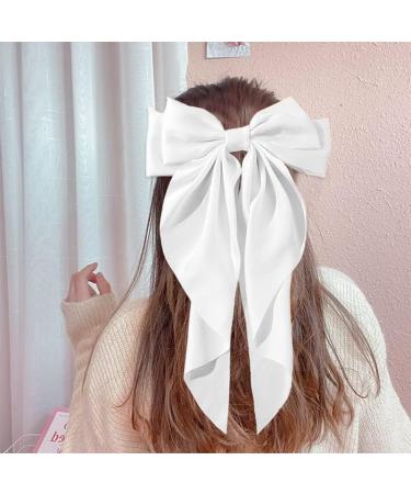 White Hair Bow Hair Bow French Soft Ribbonsatin Satin Hair Bow Simple Large Hair Bow with Long Silky Satin Tail Large Bows 90's Accessories for Party Women Girls - Buy Online on SooperMarket.com