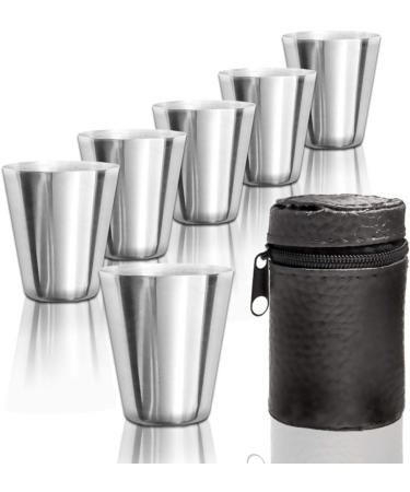 Outdoor Saxx Stainless Steel Cup Set - 6 Unbreakable Schnapps Cups with Leather Bag | Perfect Flachmann Accessories - Buy Online on SooperMarket.com