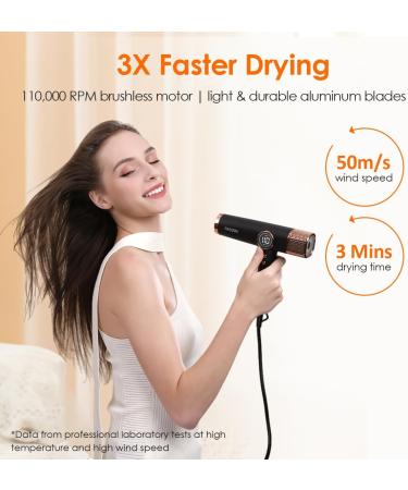 Faszin Lightweight Hair Dryer with High Speed Motor | Fast Drying Ionic Hairdryer for Women & Men | Low Noise, 3 Magnetic Nozzles | Black 29.50 24.50 8.80 cm - Buy Online on SooperMarket.com
