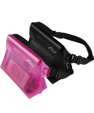 AiRunTech Waterproof Pouch with Waist Strap (2 Pack) | Beach Accessories Best Way to Keep Your Phone and Valuables Safe and Dry | Perfect for Boating Swimming Snorkeling Kayaking Beach Pool Black+Pink