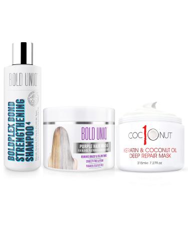 Purple Hair Mask - For Blonde, Platinum, Bleached, Silver, Gray, Ash & Brassy Hair, BoldPlex 4 Shampoo, and Coconut Hair Mask Bundle - Paraben & Sulfate free, Cruelty-free & Vegan