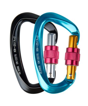 Tompig carabiner climbing carabiner 25kn Heavy duty carabiner clips with screw grille for high loads with screw lock for climbing abseiling hammocks dog lines