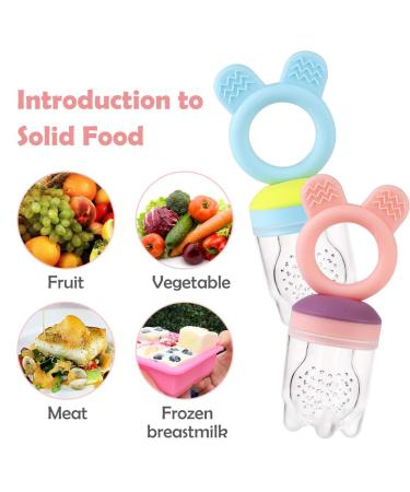 Baby Fruit Feeder Pacifier - 2 Pack BPA Free Silicone Fresh Fruit Feeder with Food Pouches (Blue & Pink) - Buy Online on SooperMarket.com