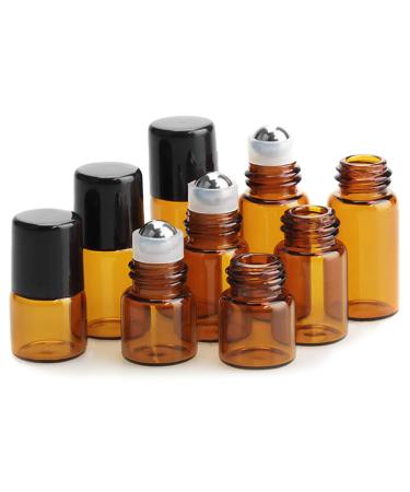 Jawseu 25 pieces 2ml small empty glass bottles roll-on refillable brown las bottle cosmetics drip bottles essential oil bottles with roller ball for cosmetics container for trip