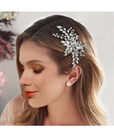 Easedaily Bride Wedding Hair Comb Silver Crystal Hair Pieces Rhinestone Headpieces Bridal Hair Clip Side Combs Hair Accessories for Women and Girls A-Silver