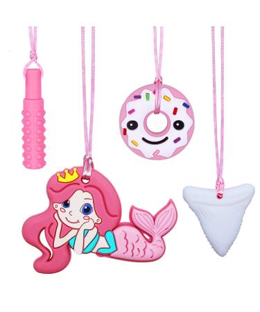 Sensory Chew Necklaces for Kids Girls  4 PCS Sensory Chew Toys for Kids with ADHD Autism Anxiety  Silicone Chewy Necklaces Sensory Teething Toys Reduce Adult Chewing Biting Fidgeting